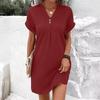 Women's Summer New Short Sleeve V-neck Color Pullover Comfortable Casual Button Dress