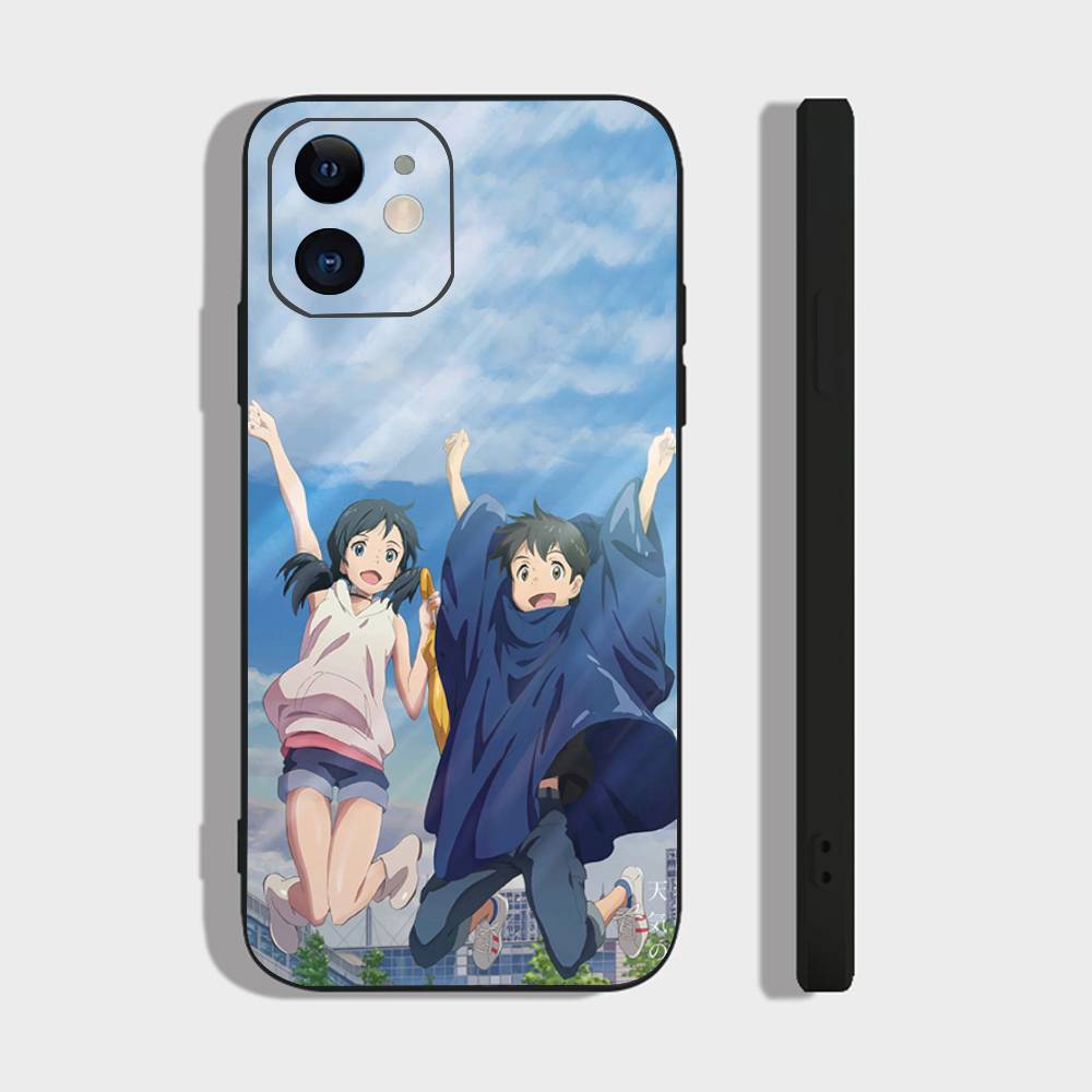 W-Weathering With You Animation Phone Case For IPhone 17 Air 16 15 14 13 Pro Max 11 12 Black Silicone Cover