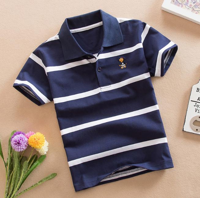 Dziecięce koszulki polo z krótkim rękawem Letnia odzież dziecięca T-shirt dla średnich i dużych dzieci Bawełniana koszulka polo w paski