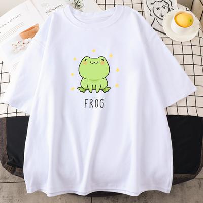 Kawaii Cartoon Frosch Druck T-shirt Frauen Sommer Kurzen Ärmeln Lose Anime T Shirt Weibliche Harajuku O Hals Streetwear Anime Tees Hemd