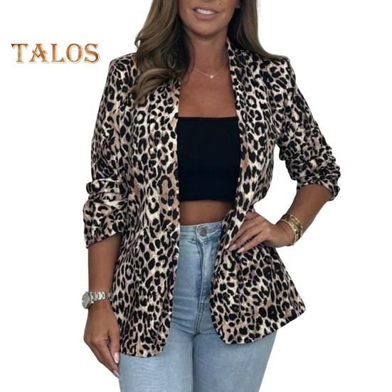 

Женский пиджак с лацканами, длинный рукав, на одной пуговице, пиджак с цветным леопардовым принтом, приталенный деловой повседневный пиджак M коричневый