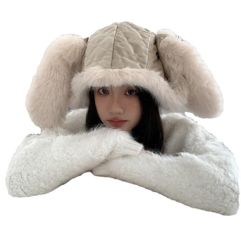 Playful bunny~ cute rabbit ears plush hat women's winter warm imitation fur ear protection ski hat