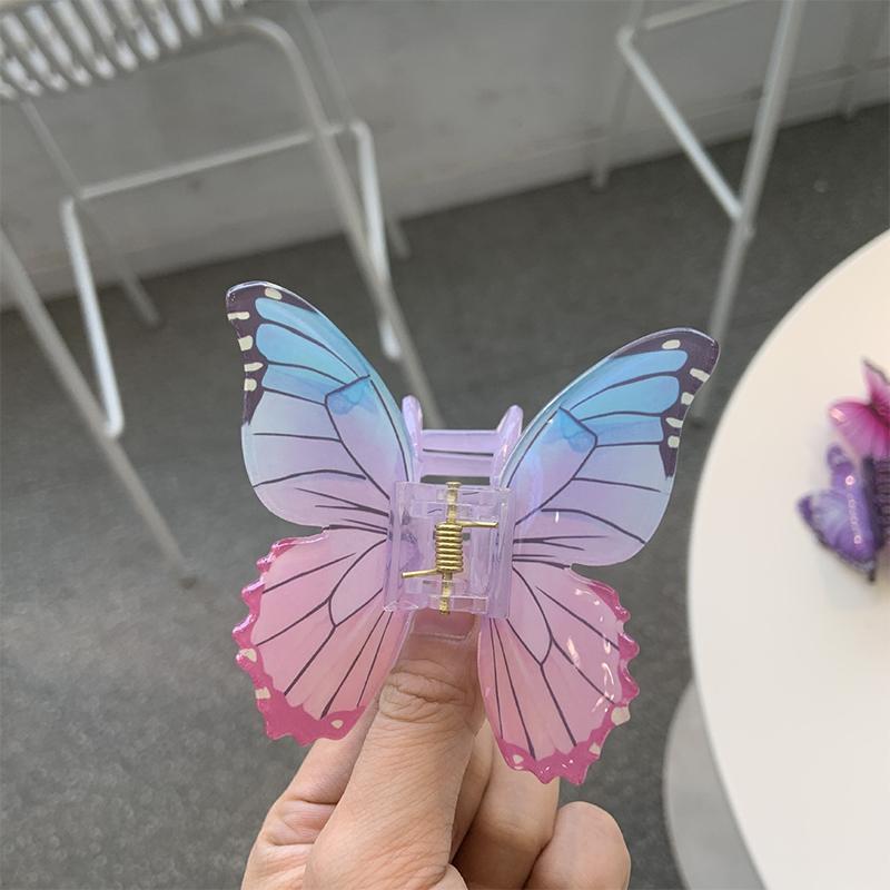 1pc Style Butterfly Acetate 3D Floral Shark Clip Women's Back Hairpin - Premium Shimmering Hair Accessory