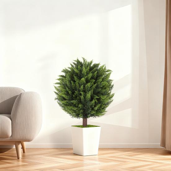 Artificial Cedar Topiary Ball Tree with Ground Spike 23" UV Resistant Faux Boxwood Bushes Fake Evergreen Cypress