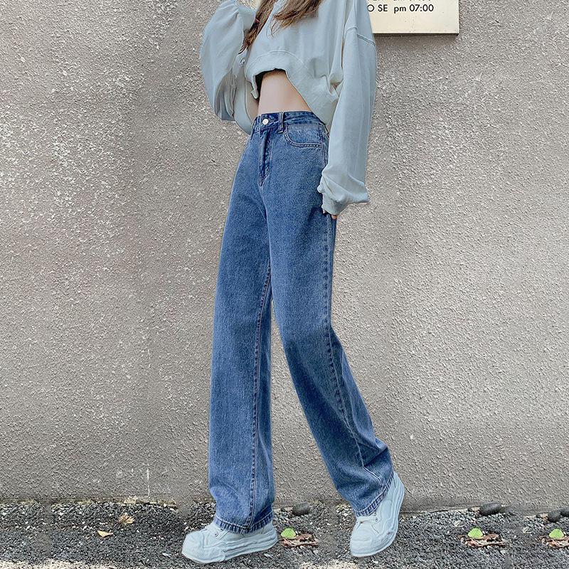 Women's High Waist Plus Size Wide Leg Jeans - Korean Style, Slimming Loose Fit, Summer To Autumn Wear