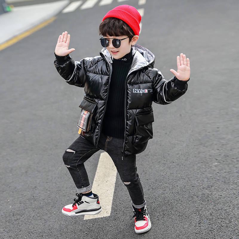 Russian Winter Warm Girls Down Jackets Boys Waterproof Hooded Outerwear Coats Children Glossy Jacket