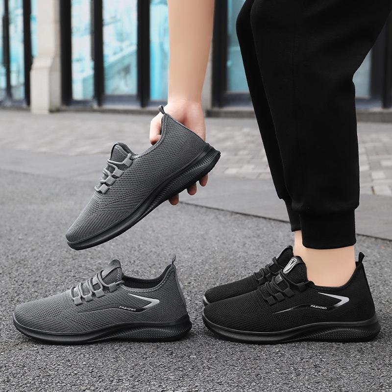 Sneakers Herren Herbst Fliegendes Stricken Freizeitschuhe Weiche Sohle Leichte Laufschuhe Übergröße Herrenschuhe