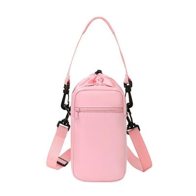 Adjustable Shoulder Strap Crossbody Water Bottle Bag Drawstring Design Insulation Cup Sleeve Hands-Free Mobile Phone Pocket
