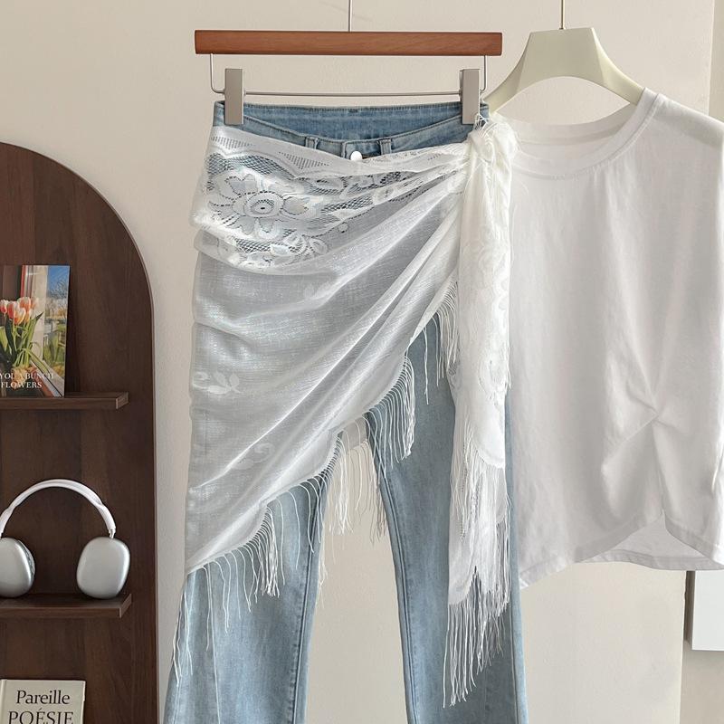 Lace Triangle Scarf Solid Color Fringe Sun Protection Shawl