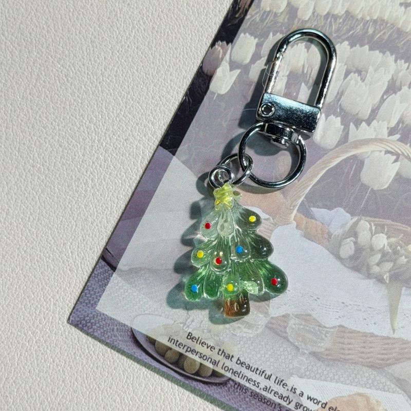 1/5/6Pcs Cute Transparent Christmas Tree Keychains Colorful Dotted Design For Bag Decor Holiday Gifts Daily Use