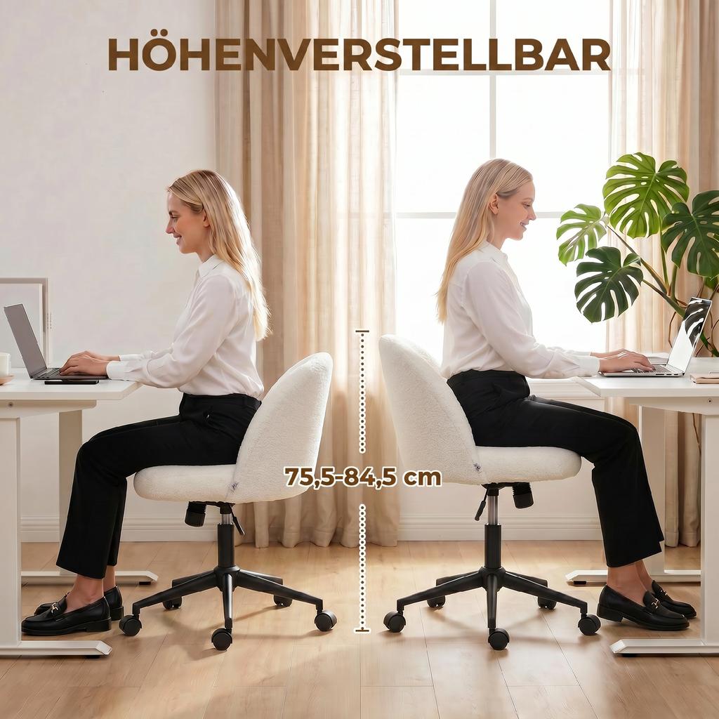 Desk Chair, Height-Adjustable Swivel Chair, Up To 120 Kg, Cream