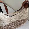 Crochet Mesh Shoulder Bag Women Summer Beach Tote With Leather Strap Natural Style Design