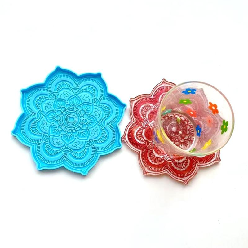 Jewelry Decorative Making Epoxy Mould Mandala Flower Mug Pad Resin Casting Silicone Mold Crystal Agate Coaster Mold