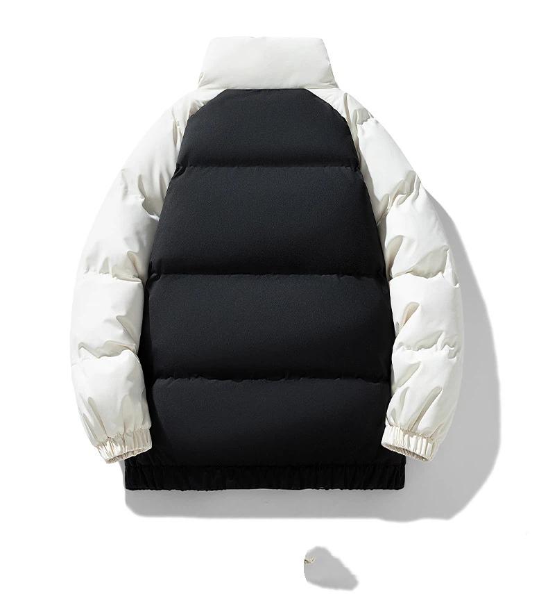 Winterliche Trendige Dicke Farbblockierte Stehkragen Baumwolljacke für Paare