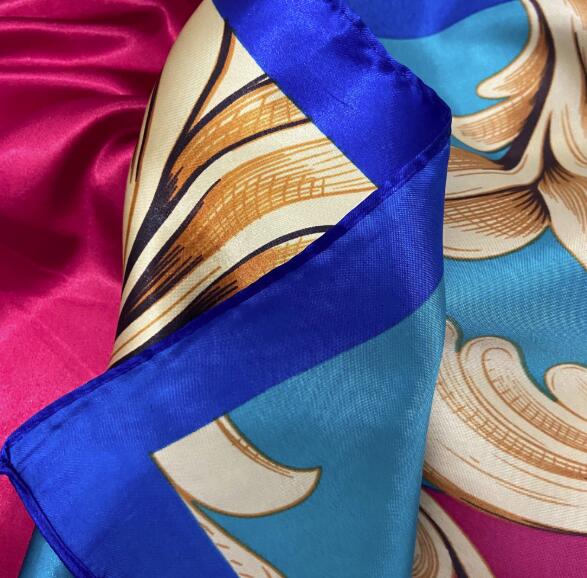 New 90cm Square Scarf Women Satin Hijab Shawl Female Foulard Vintage Design Summer Bandana Head Scarves Square Wraps