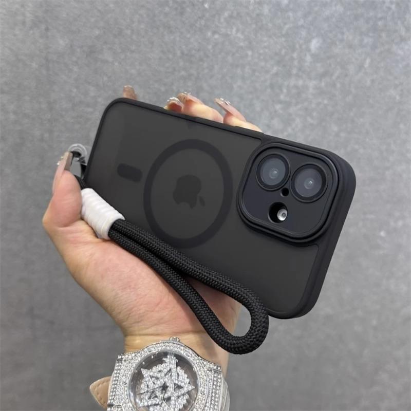 For Magsafe Translucency Contrast Lanyard Case For iPhone 17 Pro 16 15 Pro Max 14 11 12 13 Hand Wrist Strap Matte Clear Cover