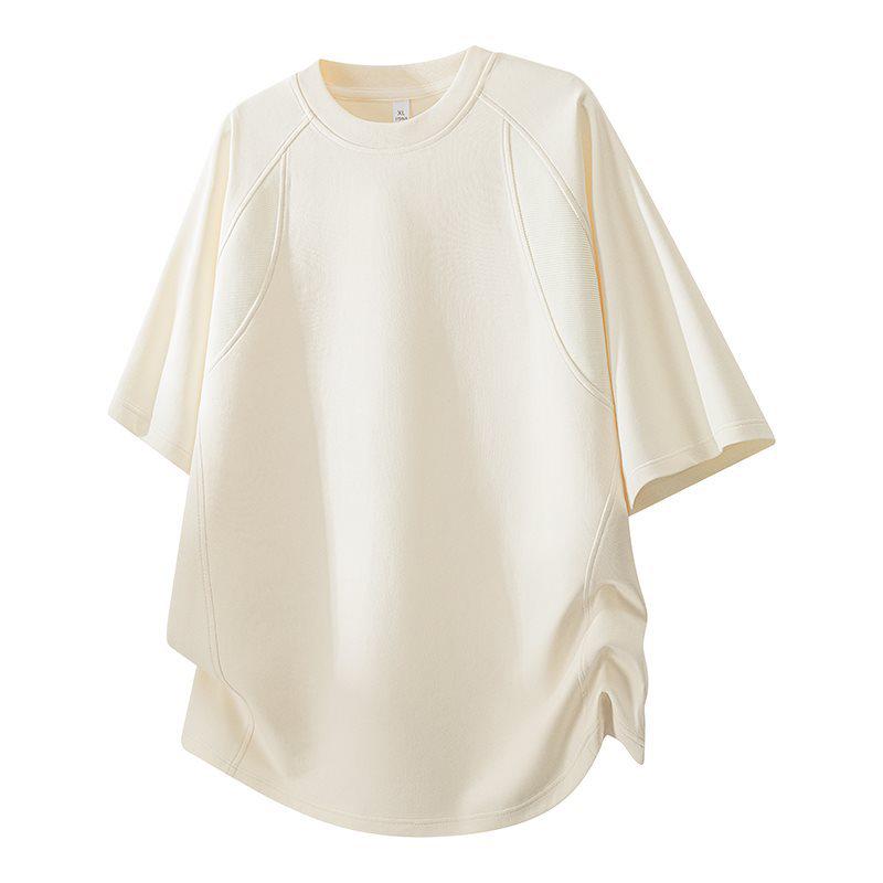 Men s Loose Ice Silk T-shirt: American Deconstructed, Short Sleeve, Summer 2026 3XL абрикосовый