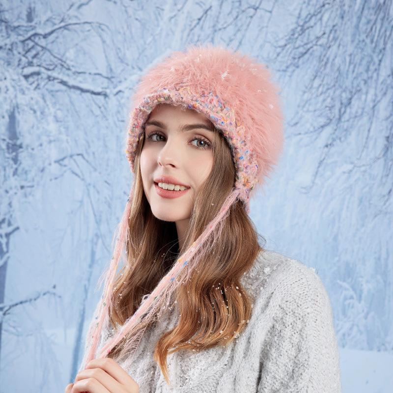 Autumn Winter Plush Pullover Hat Women Wool Hat Coldproof Warm Knitted Hat