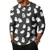 Men's Casual Halloween Print Henley Shirt Three Quarter Sleeve Crew Neck Loose Fit Top for Everyday Wear
