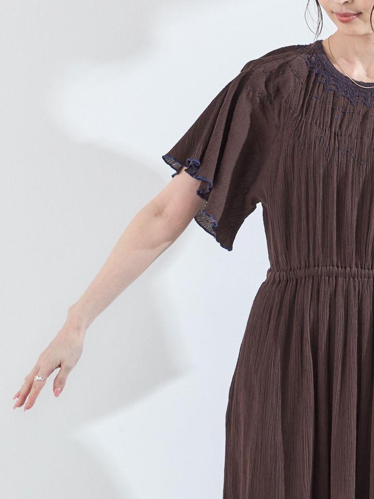 Hand Washable Crepe Embroidered Dress 224530046 Brown ONE SIZE [Ships Colors]
