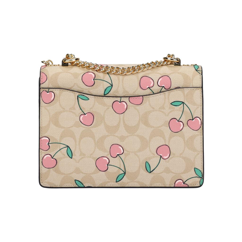 Coach Klare 22 Herz Kirsche Print Beschichtetes Canvas Und Glattes Leder Schulter Crossbody Tasche Klein Damen Taschen Braun Weiß CE610-IMOT4