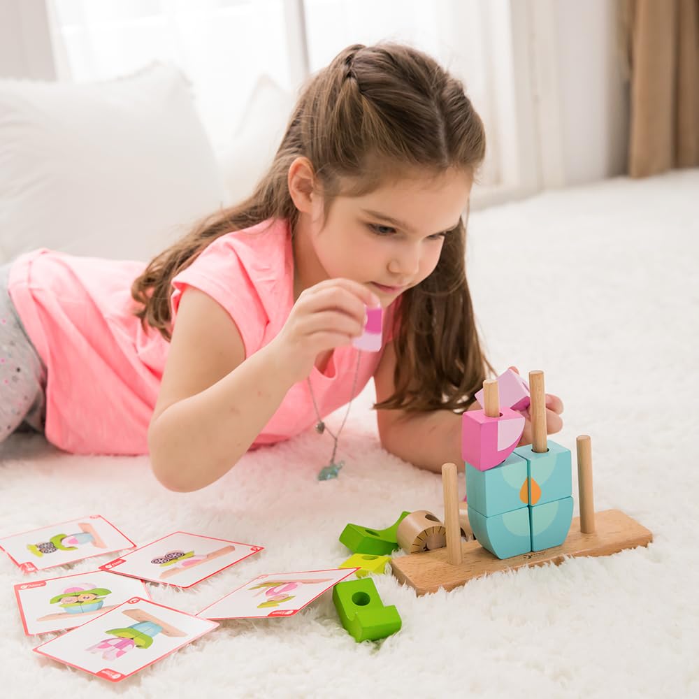 Classic Owl Block Set (CL3708), a Wooden Stacking Block Building Block Set with 3D Puzzles for Children Aged 1 Year and 18 Months.