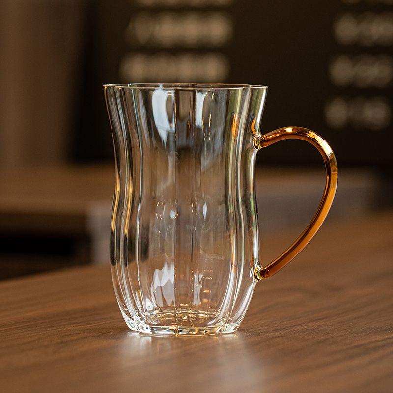

Heat Resistant Glass Green Tea Cups Household High Appearance Level Handwork Transparent Flower Tea Cup with Anti-scald Handle 320ml