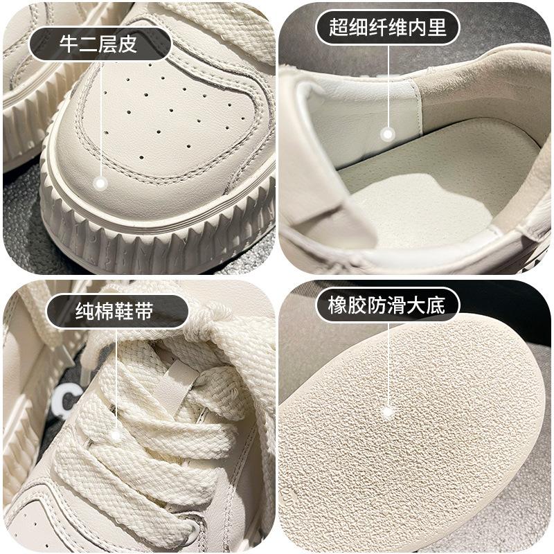 Leather Platform White Shoes Women's 2025 Spring New Casual Versatile Sports Board Shoes Heightening Shoes Children's Biscuit Shoes