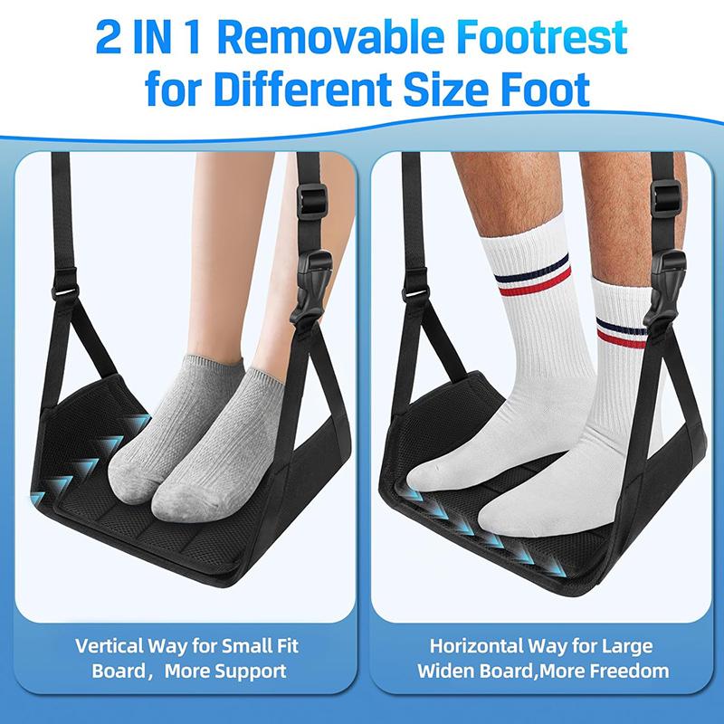 Airplane Foot Hammock Airline Foot Rest With Removable Pad Adjustable Strap Foot Hammock With Menory Foam For Travel