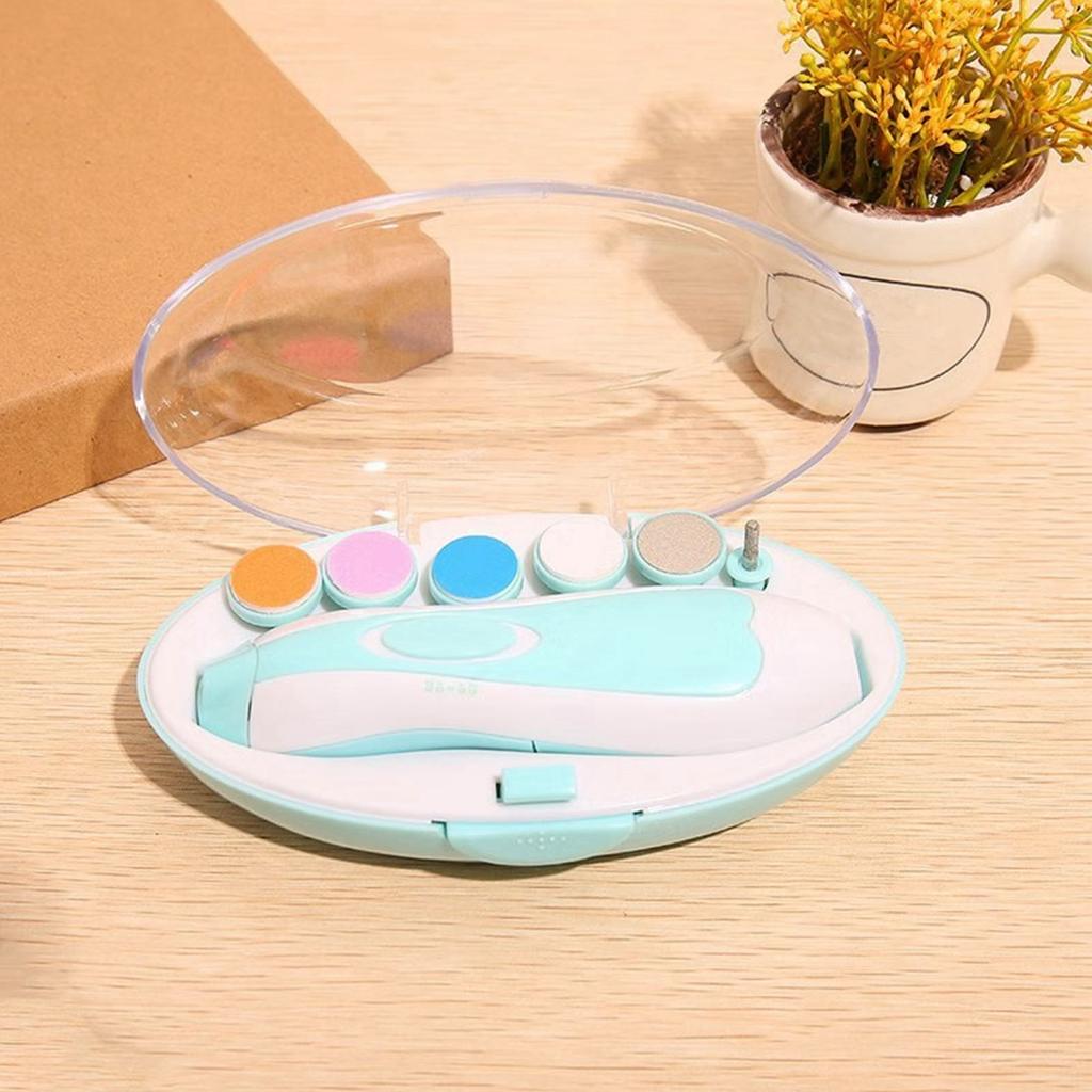 Baby Nail Trimmer Electric Nail Polishing Grooming Kit 6 Grinding Heads for Newborn Infant Toddler Blue