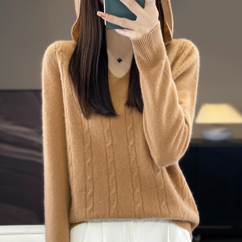 Women Knitted Hoodie 100% Wool Sweater MODERN NEW SAGA Winter Knitted Pullover Sweatshirt Soft Warm Wool Sweaters Jumper Knit Top