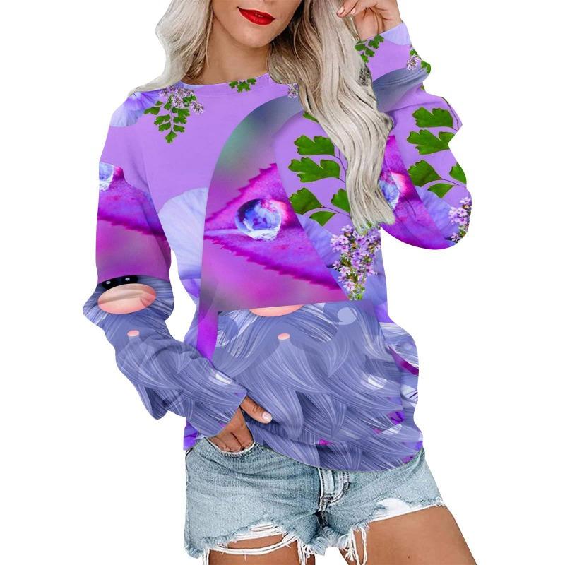 Autumn Winter Fashion Christmas Series Christmas Tree Elk Printed Pocket Round Neck Hoodie