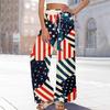 Damen Sommer Boho Palazzo Hose Hohe Taille Weites Bein Independence Printing Freizeithose mit Taschen