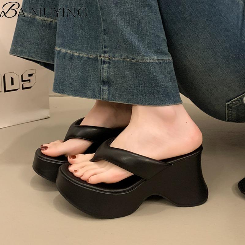 Platform High Heels Slippers Women Flip Flops Shoes Woman Wedges Sandals 2025 Trend Dress Square Toe Pumps Summer Slides Mujer