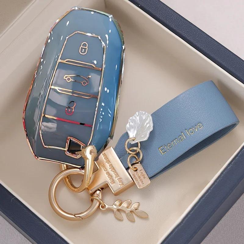 Étui Porte-Clés pour Voiture Nouveau Coque de Protection en TPU pour Clé de Voiture à Distance pour Peugeot 308 408 508 2008 3008 4008 5008 Citroen C4 C4L C6 C3-XR Pi