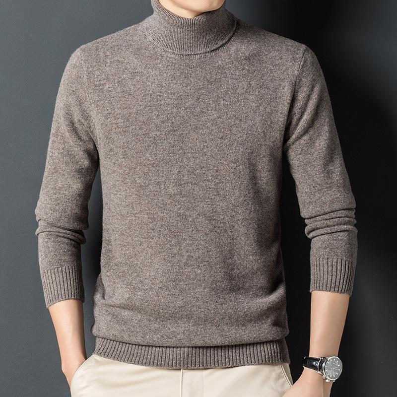 Spring And Autumn Men'S Middle-Aged And Young High Neck Long Sleeve Casual Simple Comfortable Soft Wool Sweater