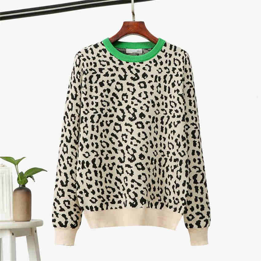 

Autumn Winter Females Warm Sweater Fashion Leopard Women Sweater Knitted Jumper Top One Size зелений