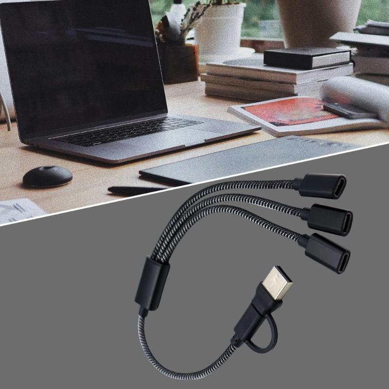USB + Type C Male to 2/3 Type C Female Cable Adapters USB OTG Splitter Cord Converters Multiple Hubs for Charging and Data