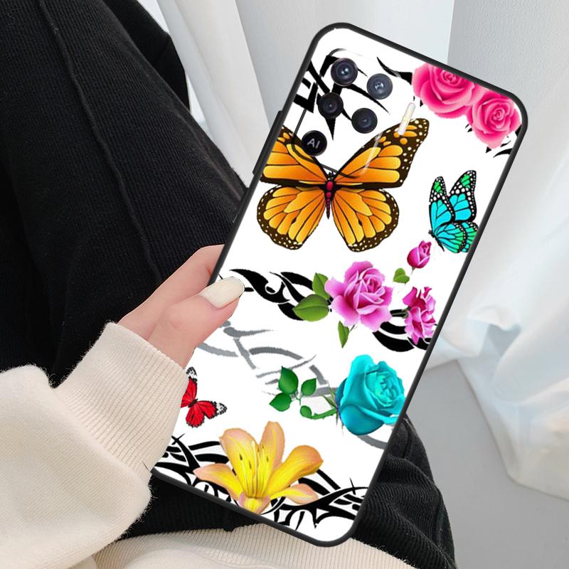 Schmetterlingsblumen Hülle Für Oppo A54 A74 A94 A18 A57 A17 A77 A38 A58 A78 A98 A80 A60 A40 A96 A76 A16 A15 A5 Pro
