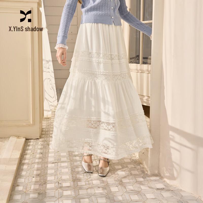 Elegant White Lace High-Waist Tiered Midi Skirt XL