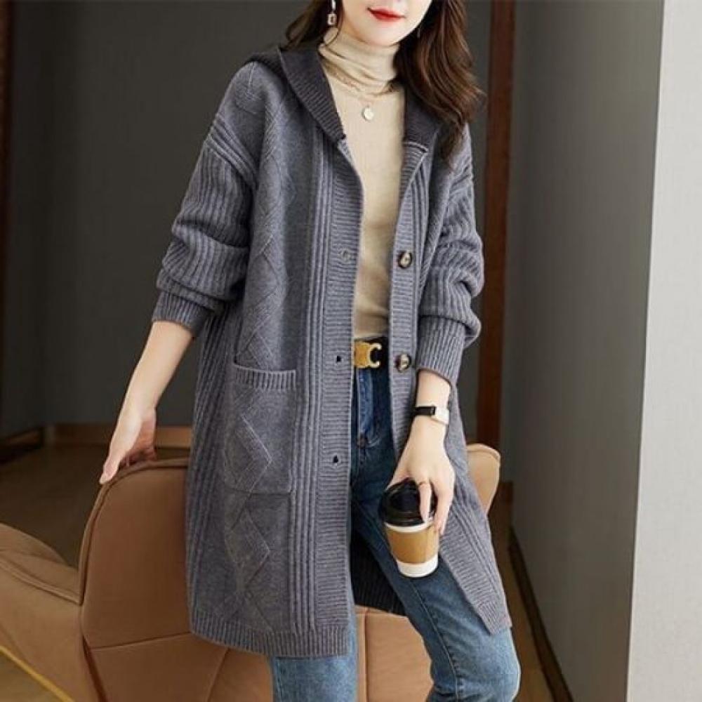 Navava Women Cozy Daily Long Sleeve Hooded Knit Cardigan Nk3217