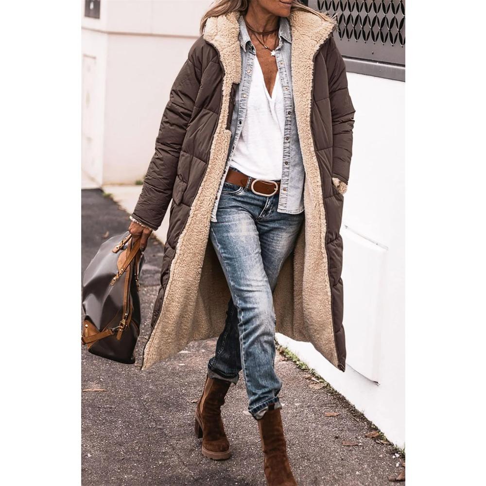 Women Autumn Winter Zip-up Coat Long Sleeve Hooded Solid Warm Coats Puffer Loose Street Outfit Jacket Casual Clothing