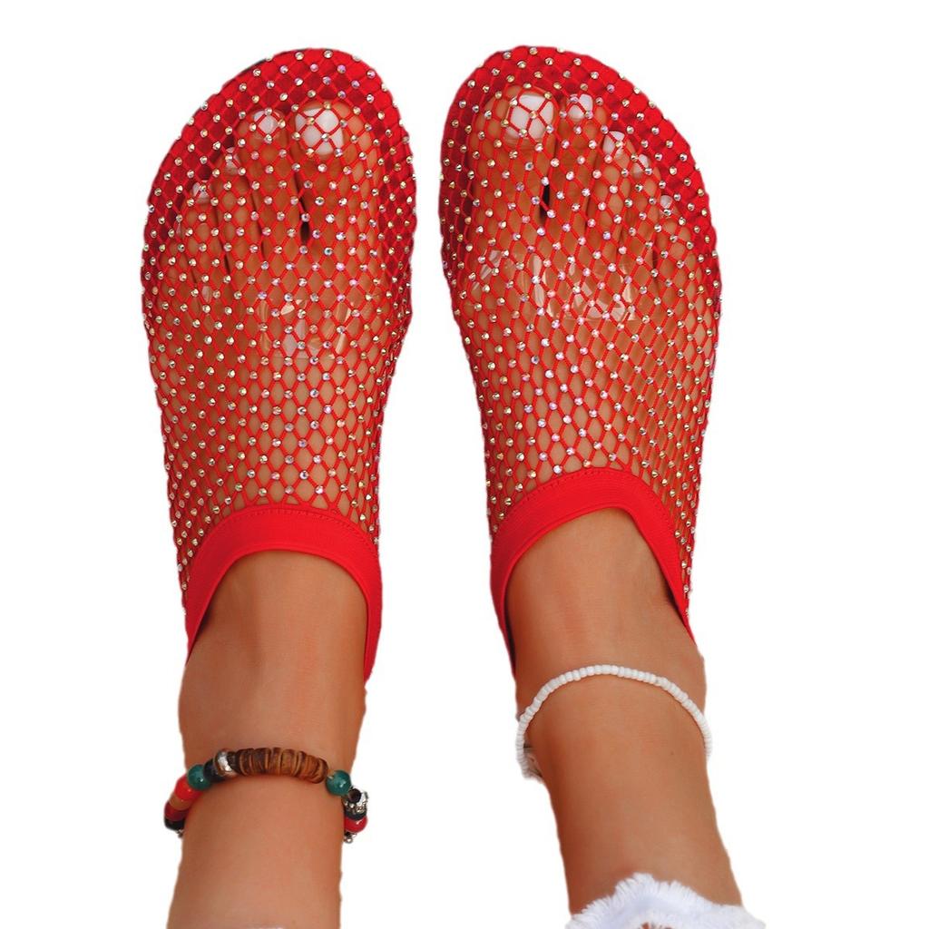 Summer new round head large size sandals hollow rhinestone cover toe sandals summer sexy flat sandals