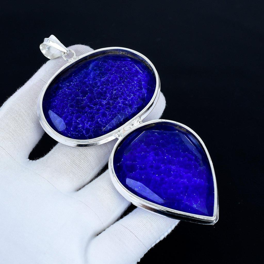 Blauer Saphir Anhänger, 925 Sterlingsilber Handgefertigter Schmuck, Saphir Silber Anhänger, Partyschmuck für Damen, Anhänger Geschenk für Sie