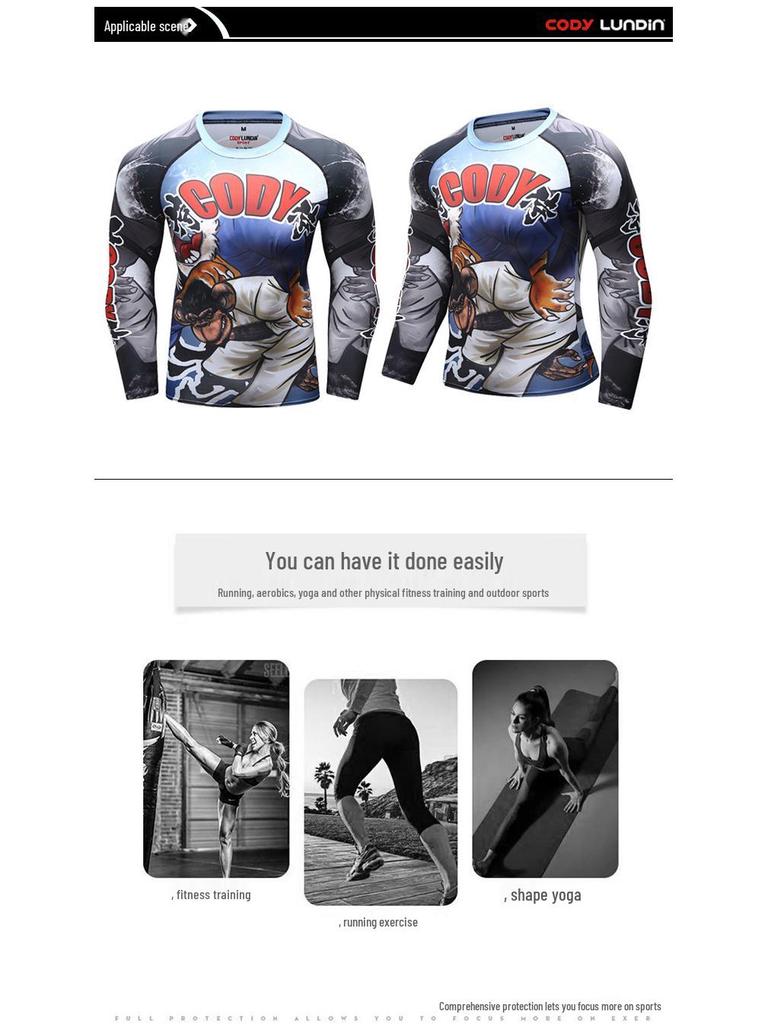 Men's Long Sleeve Elastic Compression Shirt - Anti-Abrasion Jiu-Jitsu Training Body Shaper