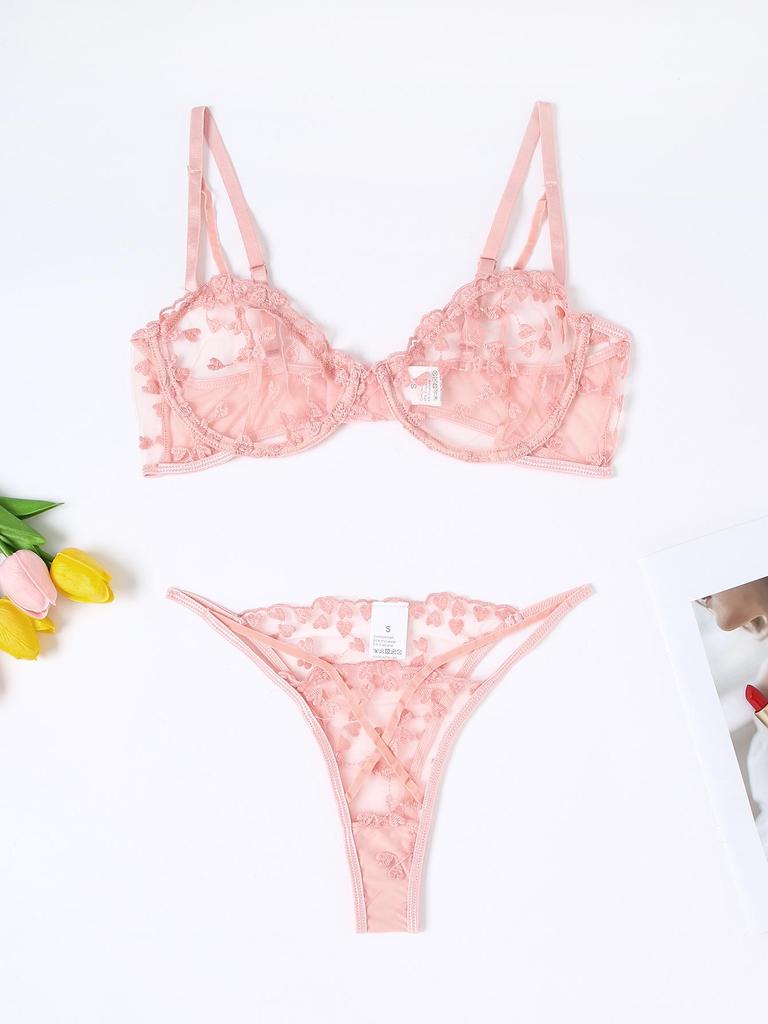 2024 Euro-Amerikanisches kleines Herz Spitzen-Dessous-Set