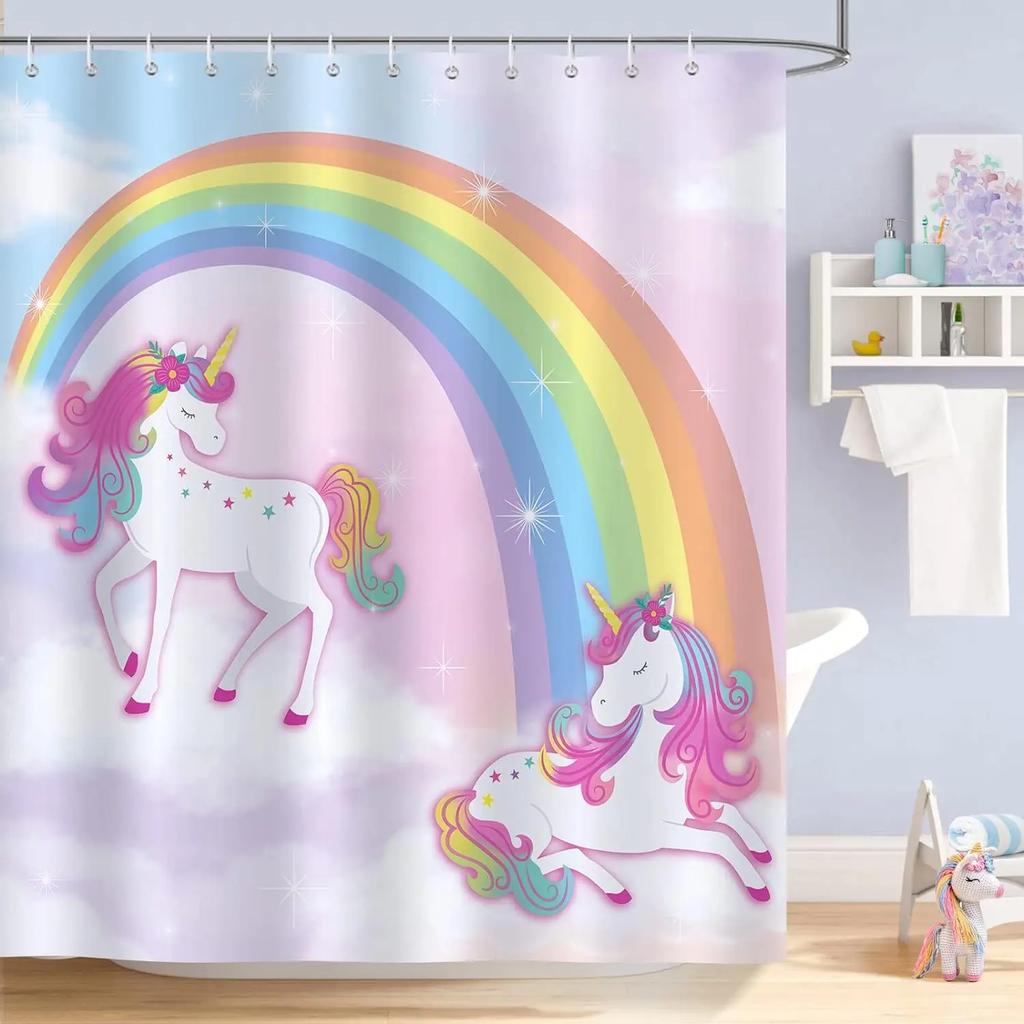 Cartoon Animal Alphabet Shower Curtain Kids ABC Educational Learning Tools Baby Girls Boys Colourful Bath Curtain Bathroom Dec
