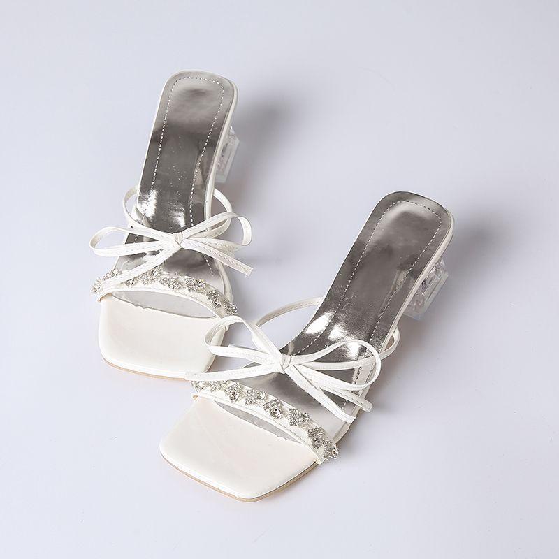 French niche rhinestone bow sandals fairy wind wear high-end women's sandals 2025 summer new