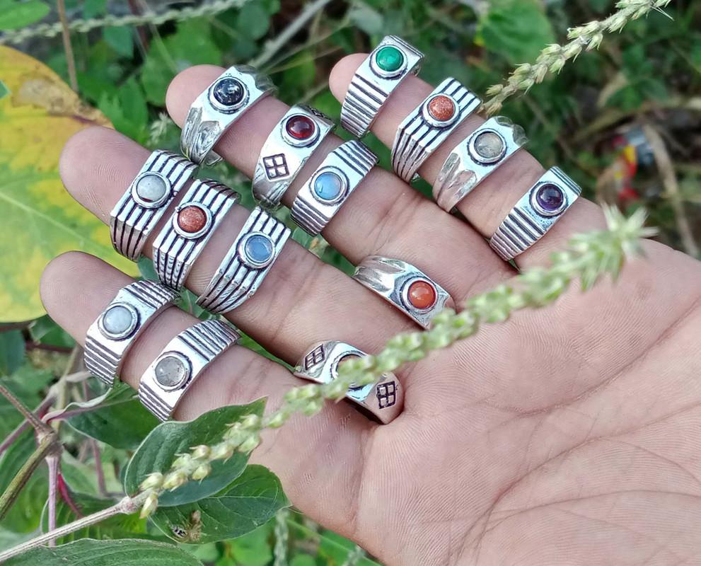 Amethyst & Mix Gemstone 925 Sterling Silver Plated Unisex 10 PCs Rings JN-34