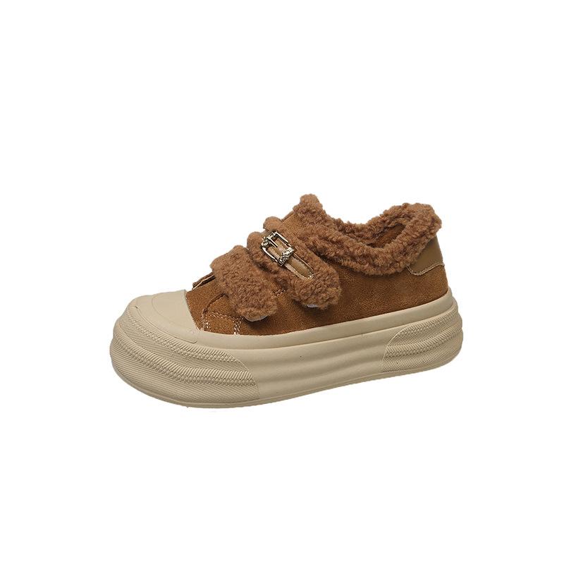 Cotton shoes women's velvet Velcro autumn and winter new thick baseplate shoes versatile fluffy shoes wear bread shoes